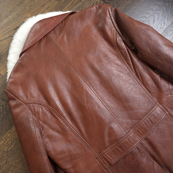Vintage Landry Leathers 70s Brick Brown Orange Red Leather Jacket - Picture 7 of 8